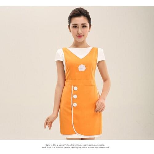 Fashion canvas waterproof pinafore With flower embroidery for women/girl restaurant/kitchen apronbrief home dress2016