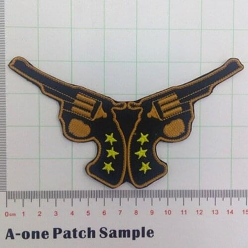 Aonepatch embroidery patch Revolver guns with stars Stickers applique iron patches for clothing