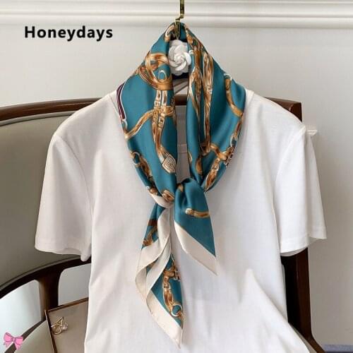 New Hot Sale Chain Printed Silk Scarf Womens 70cm Square Scarfs Office Lady Small Hair Neck Hijabs Exquisite Handkerchief Shawl