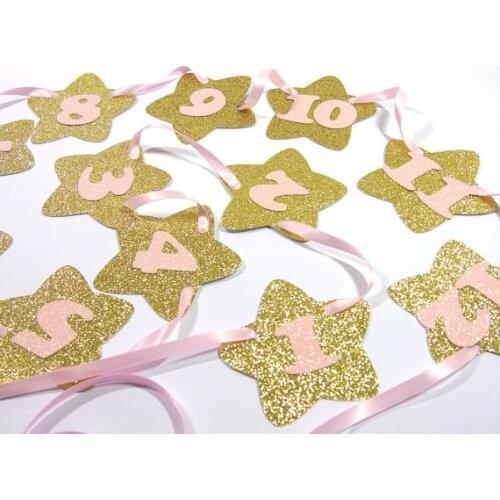 1-12month Twinkle Star Banner girl or boy baby shower First Birthday party garlands banners buntings photo props decorations