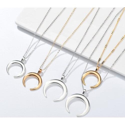 HebeDeer Alloy Moon Pendant Necklaces for Women Bohemian Style Silver Color Half Horn Chains Gold Necklace Wholesale Collares