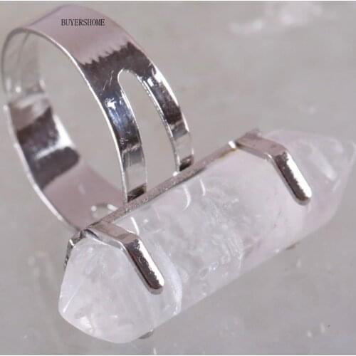 Adjustable Gift Ring Girls Party Hexagonal Bead Natural White Crystal Stone Round Circle Valentines Gift 1PC Z060