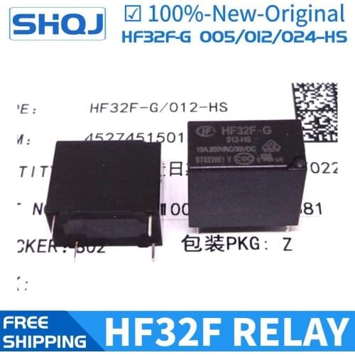 100PCS/BOX HF relay JZC-32F HF32F-G 005 012 024 -HS HF32F 5V 12V 24V 10A 4PIN relay new and original