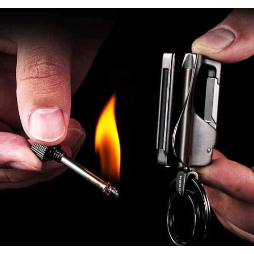 Luxury Men Car Key Chain Ignition Kerosene Match Keychain Ring Multifunction Key Holder Lighter Jewelry Fathers Day Best Gifts