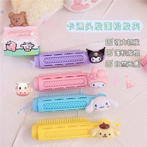Sanrio Kuromi Mymelody Cinnamoroll Pompom Purin Anime Cartoon Hairpin Curling Stick Kawaii Bangs Fluffy Fixed Hairpin Girl Gifts
