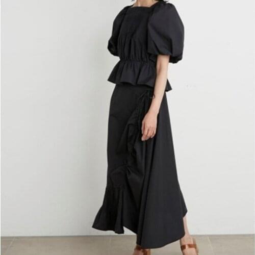 Chic Pleated Patchwork Solid Women Blouses Square Collar Puff Sleeve Slim Shirt Summer 2021 Backless Belt Elegant Blusas Mujer