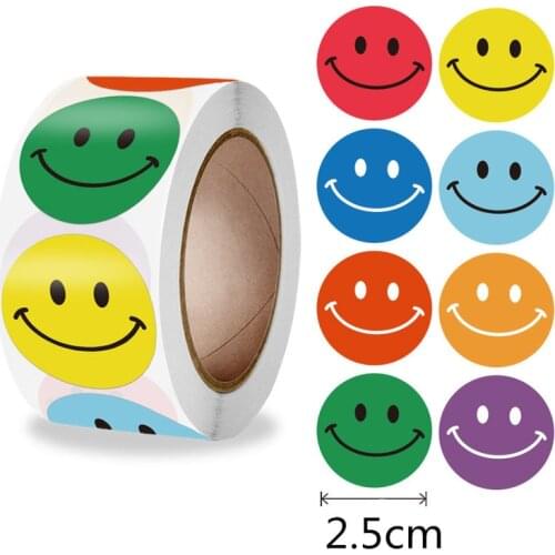 2.5CM500PCS Cartoon Color Round Childrens Sticker Reward Sticker Roll Smiley Face Sticker Sealing Paper