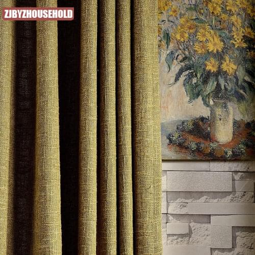 Modern Minimalist European Style Curtains for Living Room Bedroom Pure Color Linen Blackout Curtains
