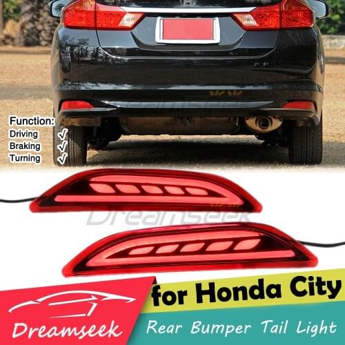 LED Reflector Rear Bumper Tail Light For Honda City 2014 2015 2016 Brake Lamp with Dynamic Sequential Turn Signal Red Lens