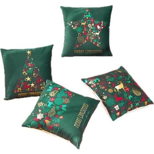 Glowing Merry Christmas Gift Cushion Cover Home Sofa Seat Decorative Pillow Cover Super Sofa Bell Snow Pillow Case,4 PCS