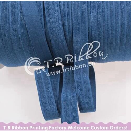 T.R RIBBON 5/8" FOE #365 Lt.Navy solid Fold Over Elastic Shiny for elastic Headbands Hair 50yards/lot and 100yards/lot