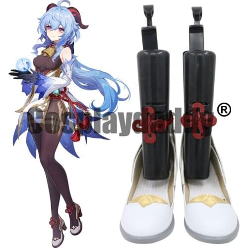Genshin Impact Liyue Qixing Adepti Plenilune Gaze Ganyu Cosplay Ankle Strap Low Heel Shoes C006