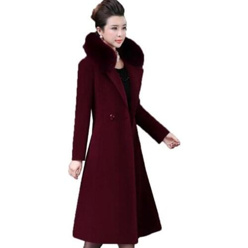 High-end Woolen coat female long coat 2020 best-selling new autumn and winter clothing mitation fox fur collar fashion coat
