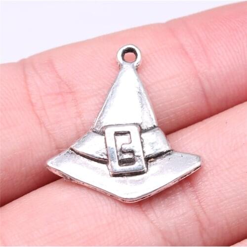 WYSIWYG 10pcs 23x24mm Wizard Hat Charm Pendants For Jewelry Making Antique Silver Color Magic Witch Hat Pendants Charm