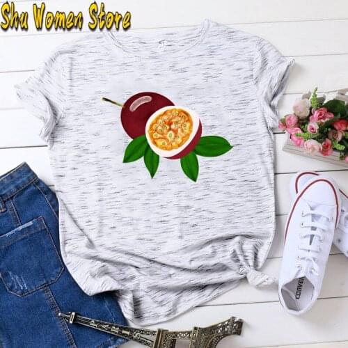 2021 Summer Women T-shirt passion fruit Printed Tshirts Casual Tops Tee Harajuku 90s Vintage White tshirt Female Clothing