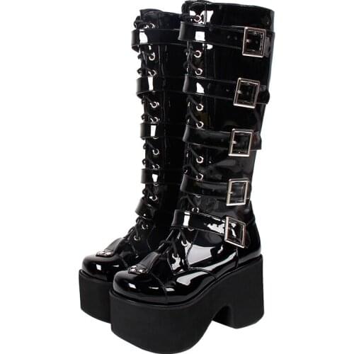 Angelic imprint handmade Women motorcycle cool punk boots lady lolita shoes woman high heels pumps straps rivets 10cm 33-47 919