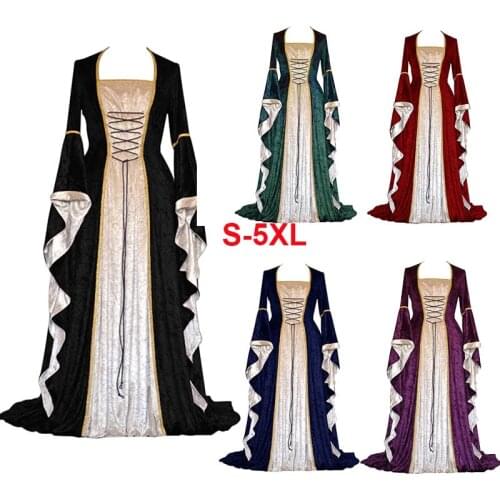 Halloween Cosplay Medieval Renaissance Velvet Pagan Celtic Maxi Gown Princess Dress Adult Women Forest Fairy Nymph Elf Costume