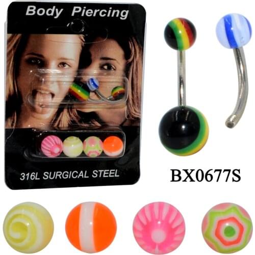 1Set 316L Surgical Steel Bar with Acrylic Ball Tongue Straight Barbell Navel Belly Ring Fashion Basic Body Piercing Jewelry