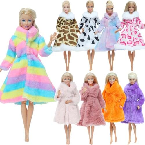 Handmade 1 Set Doll Dress Long Sleeve Soft Fur Coat Tops Clothes for Barbie Doll Kids Toy Winter Warm Casual Wear Accessories