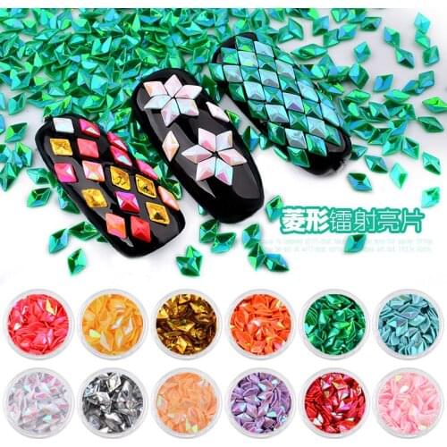 12 Colors Packed Nail Art Jewelry DIY Diamond Openwork Colorful Laser Sequins Rhombus 3D Stereoscopic Decoration Accessories