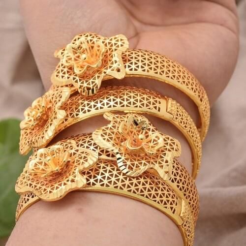 4Pcs/lot Gold Color Bangles For Women Dubai Bride Wedding Cuff Bracelet Africa Bangles Jewelry Gold Charm Bracelet party gifts