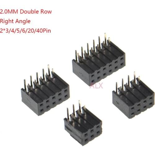 5PCS 2.0MM PITCH 2*2/3/4/5/6/8/20/40 PIN double Row Right Angle FEMALE PIN HEADER Strip Connector Socket 2X3p/4p/6p/8p/20p/40p