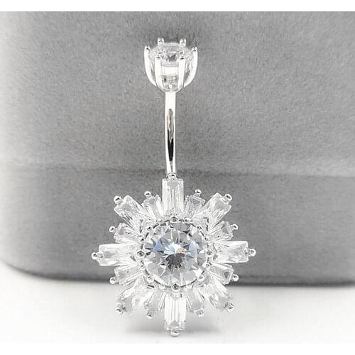 925 sterling silver Belly Button Ring flower CZ navel piercing jewelry 1pc
