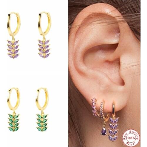 GS 925 Sterling Silver Colorful Rainbow CZ Leaves Branch Drop Earring For Women Piercing 2021 Fine Jewelry Rock Punk Jewelry