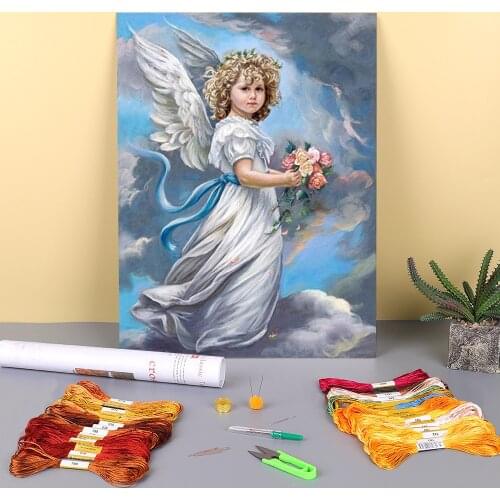 Angel Girl Printed Canvas 11CT Cross Stitch Embroidery Set DMC Threads Handiwork Knitting Craft Needlework Wholesale Gift