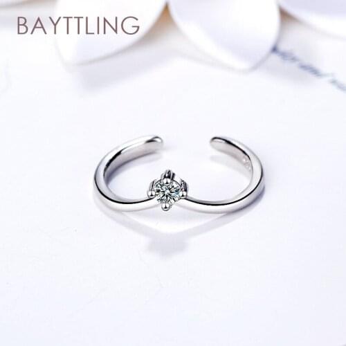 BAYTTLING New 925 Sterling Silver Fine Glossy V-shaped Open Zircon Ring For Women Luxury Wedding Jewelry Gifts