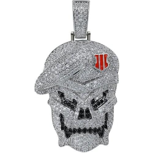 Hip Hop Skull Pendant Necklace With Chain AAA Zircon Mens Necklace Fashion Hip Hop Rock Jewelry