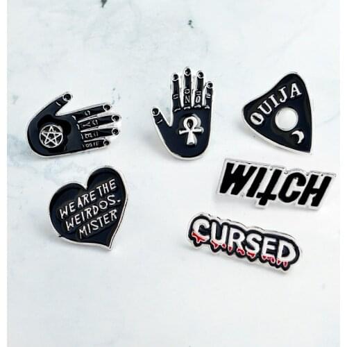 Black punk We Are The Weirdos, Mister Enamel Pin Witch pin Cursed pin Badge Pinback Lapel Brooches Witch family jewelry