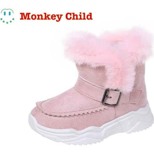 Children Boots Shoes Girls Warm Non-slip Winter Kids Snow Boots 26 -30 Size Black Pink Middle tube Velvet Cotton Shoes Boys