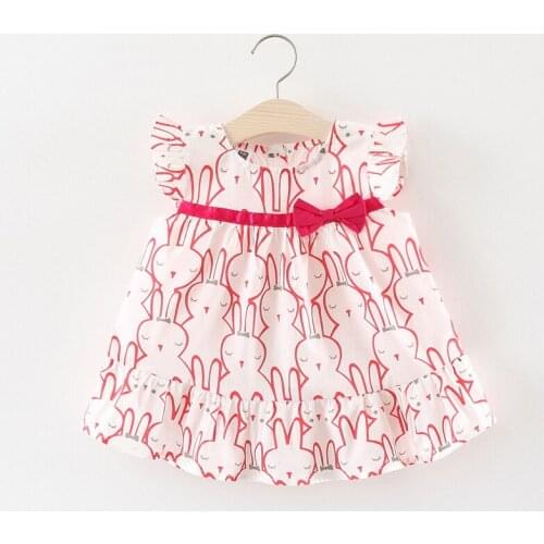 Children Girls Dresses Rabbit Printed Cartoon Clothing Vestidos Infantil Sleeveless Toddler Kids Princess Dress 3 Color Costume
