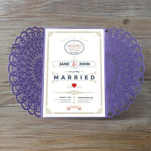 Purple Laser Cut Wedding Invitation Unique Invitation Cards Elegant Invitation for wedding - set of 50