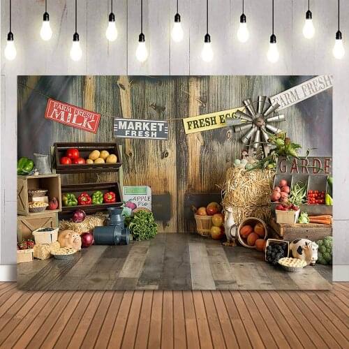 Farm Barn Fresh Market Photography Backdrop Kids Newborn Cake Smash Portrait Photo Background Photocall Vegetables Eggs Apple