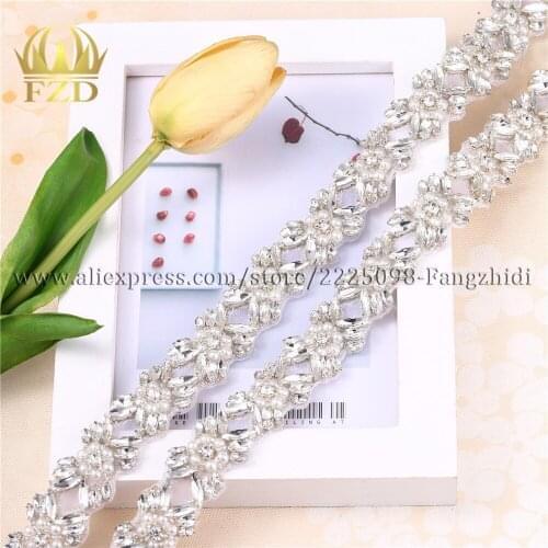 FZD 10 Yard Hot Fix Beaded Sash rhinestone applique for Bridal Belt with Rhinestones Garments Wedding Dress Waistband