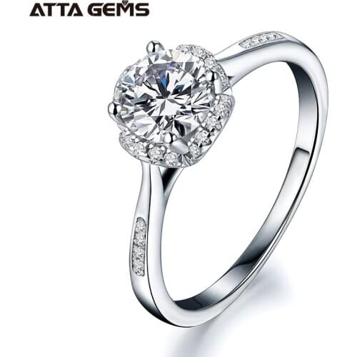 925 Sterling Silver Moissanite Ring 1CT VVS D Color Moissanite Diamond Passed Tester Pen Engagement Wedding Band Rings for Women