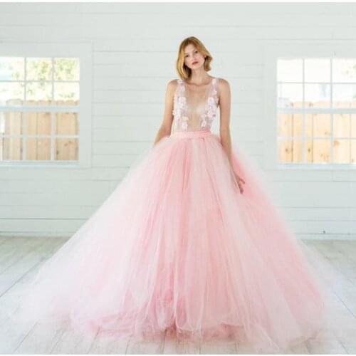 Pretty Pink Puffy Tulle Ball Gowns 2022 Lush Long Tulle Skirts For Bridal Zipper Custom Made Women Tulle Skirt Custom Made