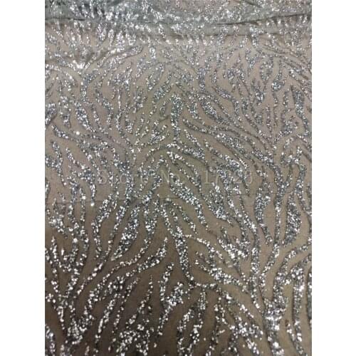 Hot sale JRB-70805 african glued glitter sequins tulle mesh fabric shining glued glitter sequins lace fabric for party dress