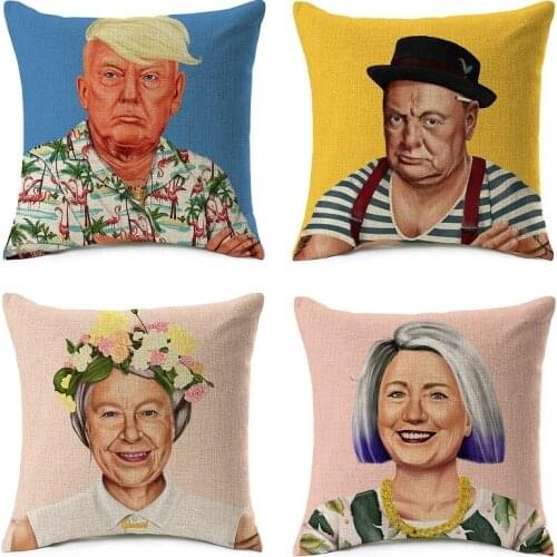 Donald Trump Winston Churchill Cushion Covers Hipster Art Hillary Vladimir Putin Cushion Cover Linen Pillow Case