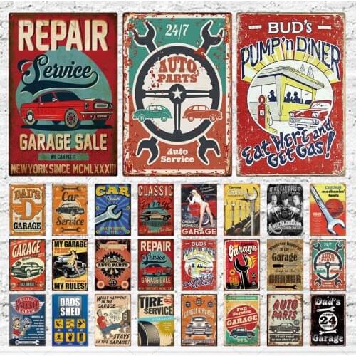 Garage Metal Sign Plaque Metal Vintage DADS GARAGE Retro Metal Tin Sign Garage Car Repair Man Cave Metal Wall Art Decor