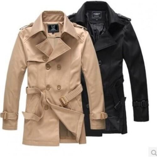 Male Double Breasted Retro Classic Long Coat Men Mens Windbreaker Jacket Vintage Black Khaki Spring Autumn Business Trench