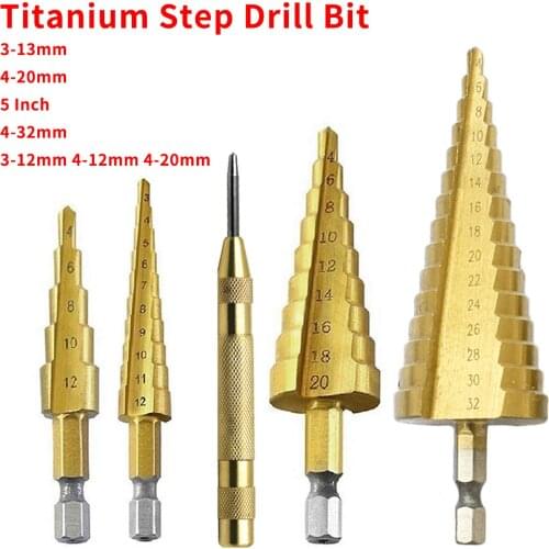 Metal Drill Bit Set 3pcs HSS Steel Titanium Step Drill Bit 3-12mm 4-12mm 4-20mm Step Cone Cutt Tools for Woodworking Wood
