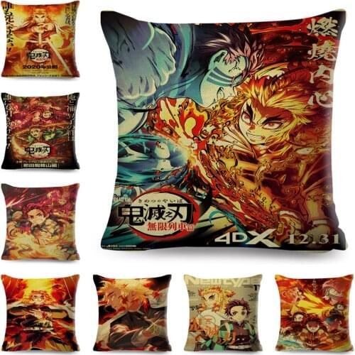 Demon Slayer Cushion Cover Decor Japanese Classic Anime Movie Art Pillowcase Polyester Pillow Case for Sofa Home Car 45x45cm