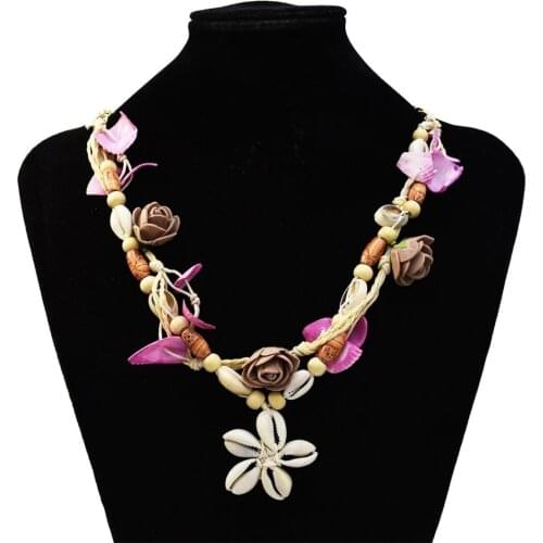 New Fashion Bohemian Handmade Natural Sea Shell Farbic Flower Pendant Statement Necklace For Women Party Summer Beach Jewelry