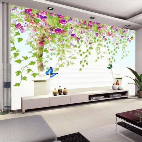 Beibehang Custom wallpaper 3d papel de parede mural hand-painted romantic flower butterfly stair steps solid mural wall paper