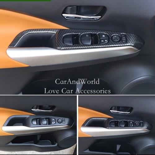 For Nissan Kicks 2017-2019 Door Window Switch Panel Cover Glass Lift Control Trim Molding Frame Interior Garnish Car Accessories