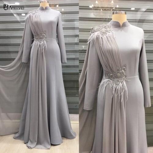 Abiye Gece Elbisesi Burgundy Muslim Evening Dresses Beaded Lace Chiffon Dubai Arabic Long Sleeves Formal Party Gowns 2021