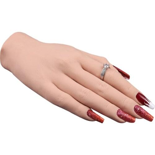 Practice Hand for Acrylic Nails Training with Tips with Flexible Finger Moveable Nails Art Silicone Model